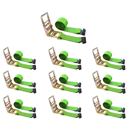 Tie 4 Safe Heavy Duty 4" x 30' Ratchet Tie Down Strap Flat Hook for Farm Trailer Truck Green, 10PK RT21R-1530-M12N-GR-10